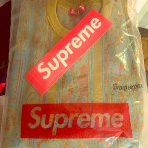 Brand new supreme tapestry sweater olive